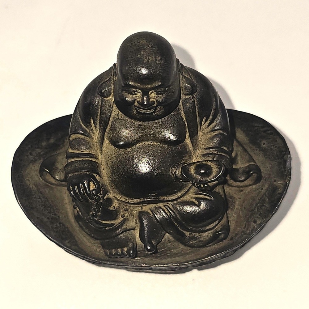 Vintage Laughing Buddha Hotei in Dragon Wealth Boat Figurine Indonesia 4 inch - Picture 2 of 8